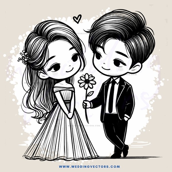 boy and girl standing together and holding flowers