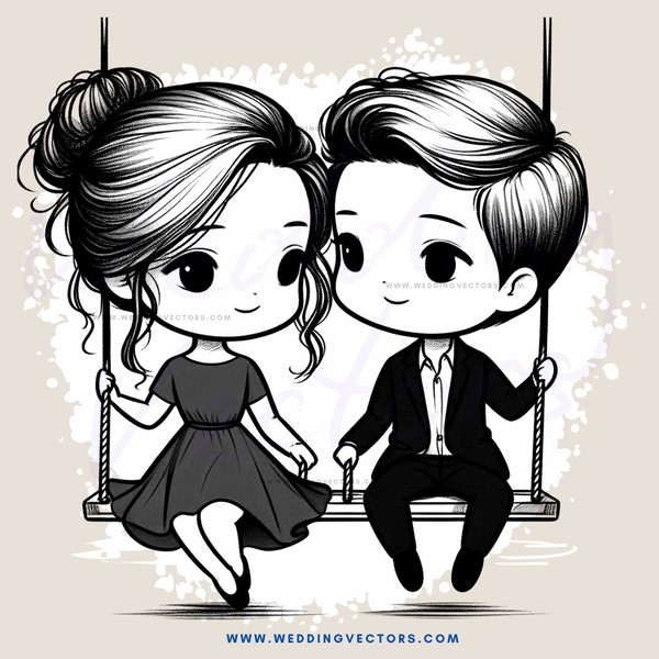 a couple on swings in black and white