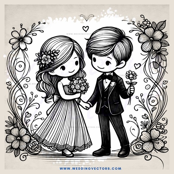 a boy and girl holding flowers