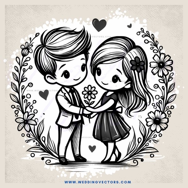 boy and girl holding flowers together