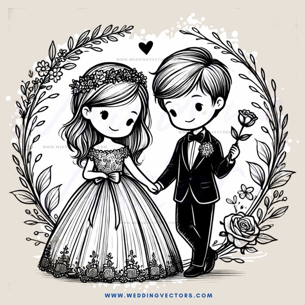 a bride and groom with flowers on their hands
