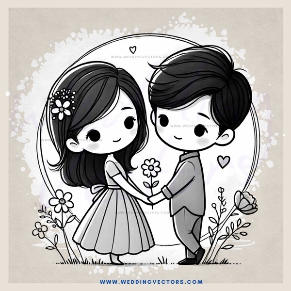 a boy and girl hugging next to flowers