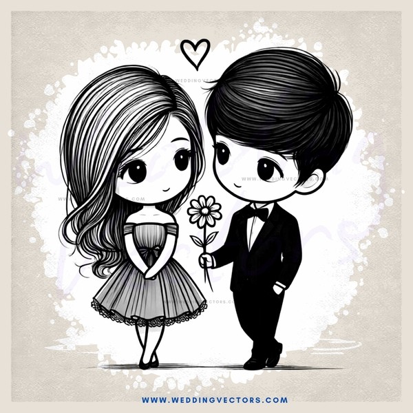 cute couple in black and white illustration