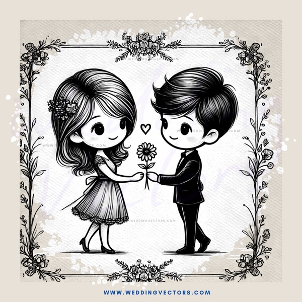 a boy and girl exchange love hearts