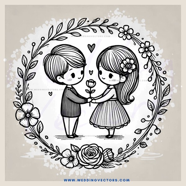 lovers with roses and flowers around them