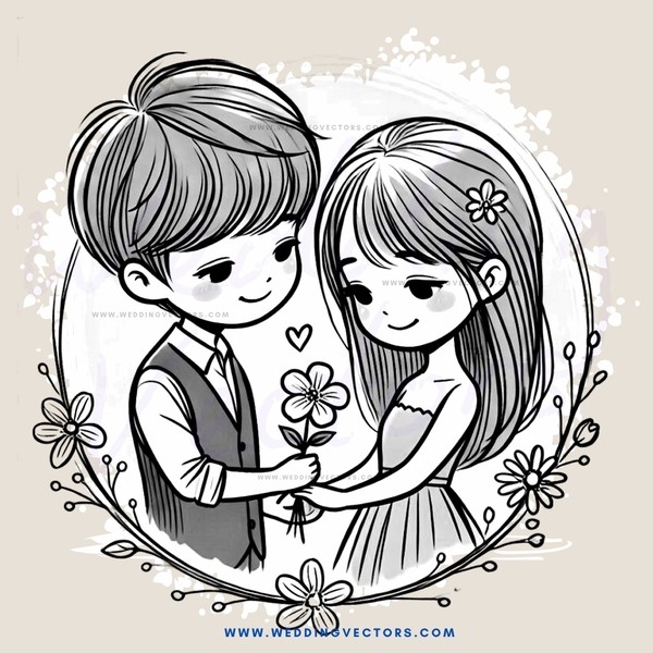 boy and girl holding flowers