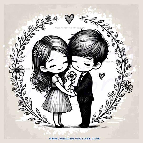 a couple in love holding flowers