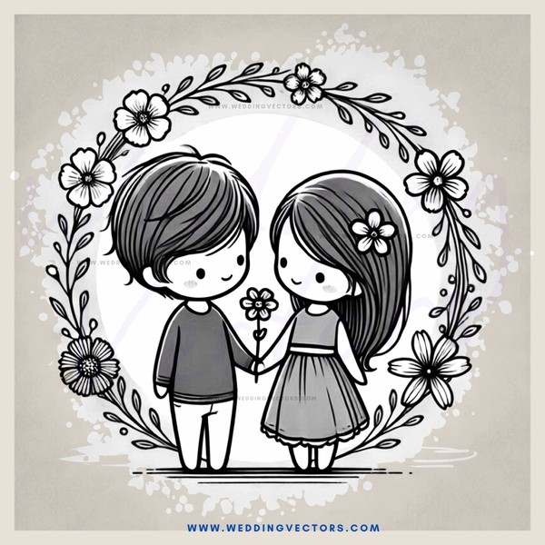 two kids with flowers and butterflies