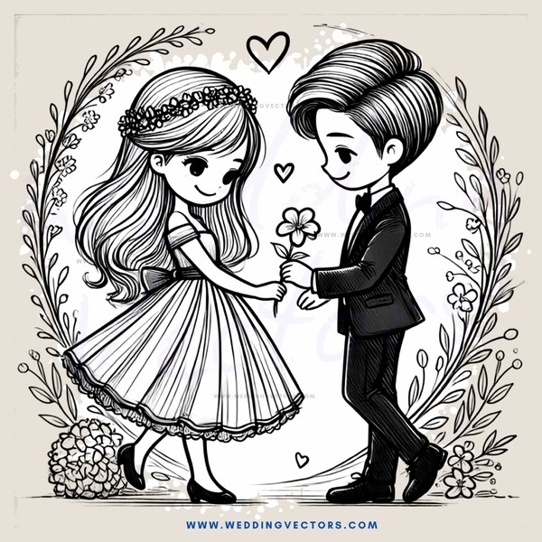 boy and girl holding flowers
