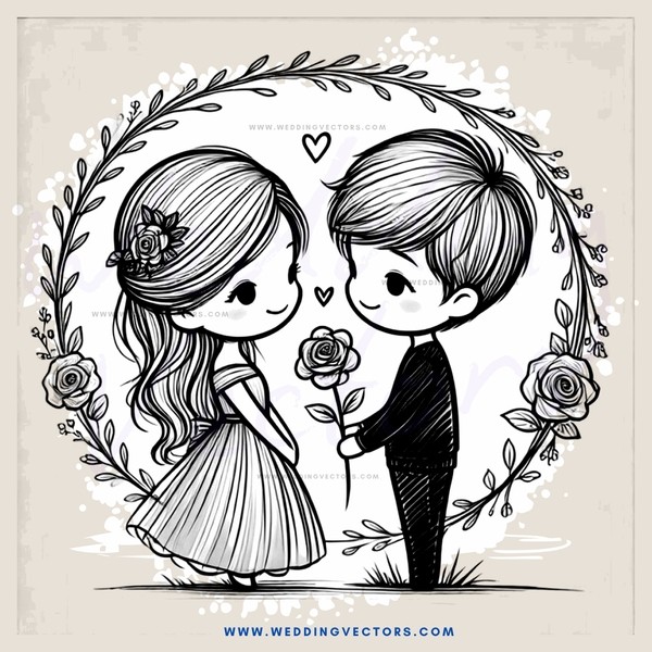 a boy and girl holding roses
