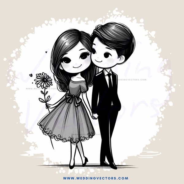 a man and woman standing with flowers