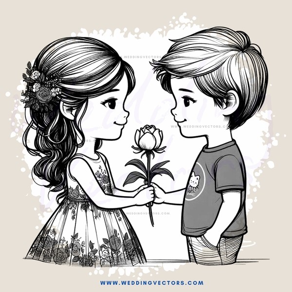 a girl and boy holding flowers