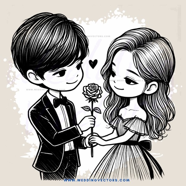 a young couple exchanging flowers