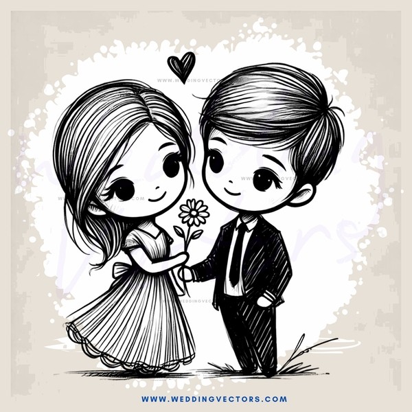 a boy and girl holding flowers
