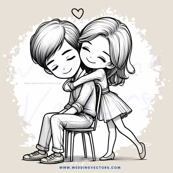 kissing boy and girl drawing