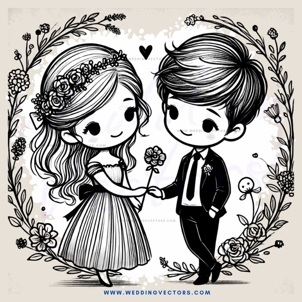 a boy and girl holding flowers