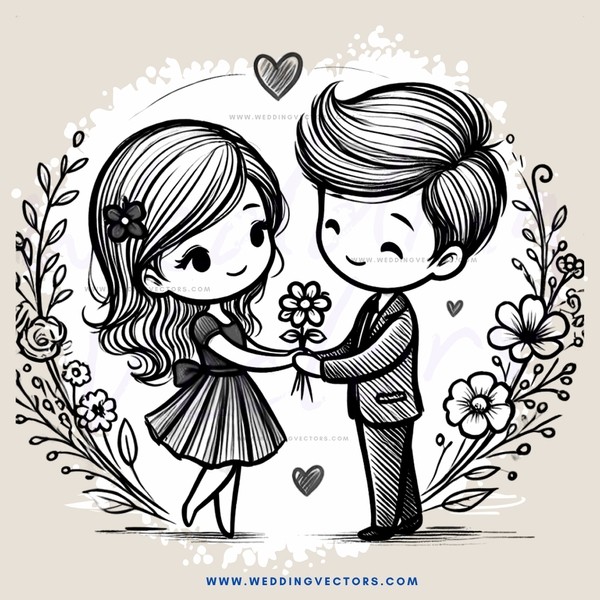 a couple holding flowers and wearing dresses