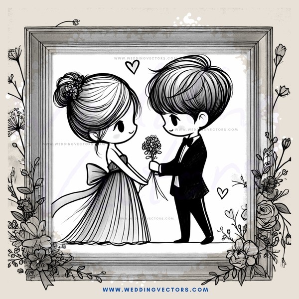 boy and girl in flowered frame