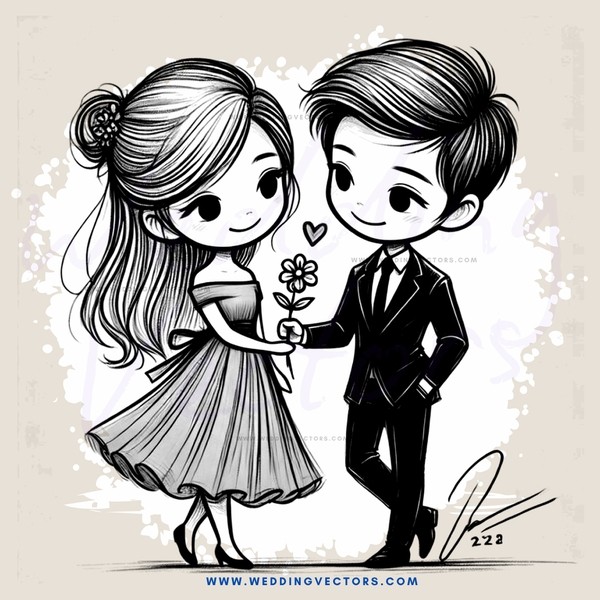 a boy and girl holding flowers