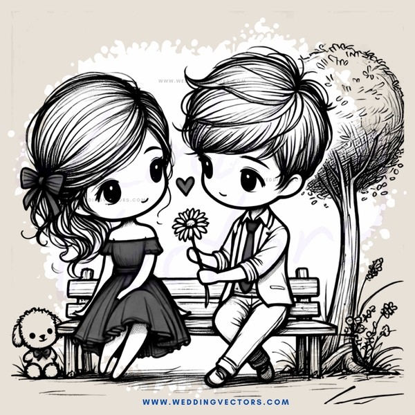 two people sitting on a bench with flowers, trees and babies