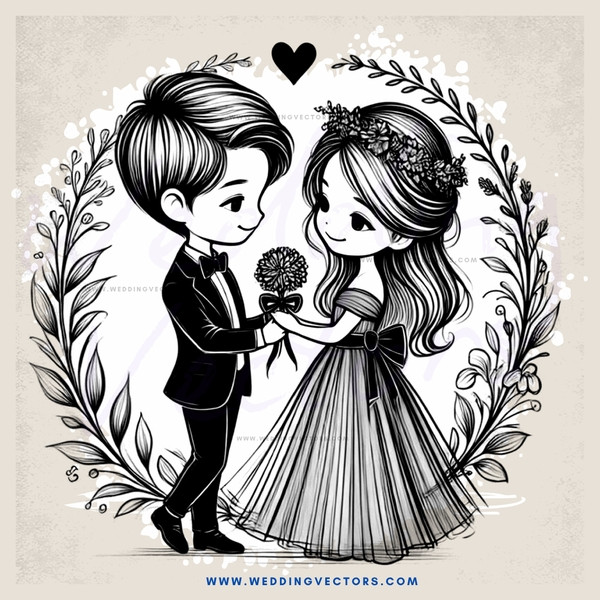 lovers embracing in black and white illustration