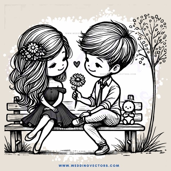 a boy and girl sitting on a bench