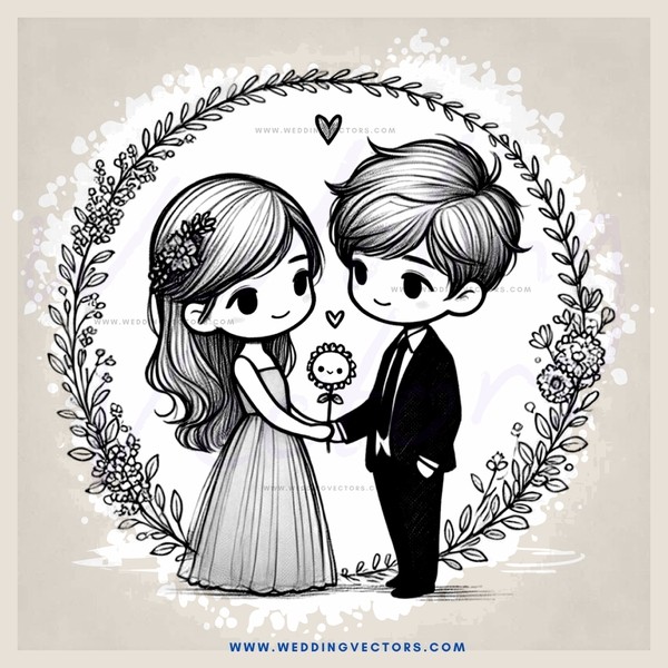 a black and white illustration of a couple