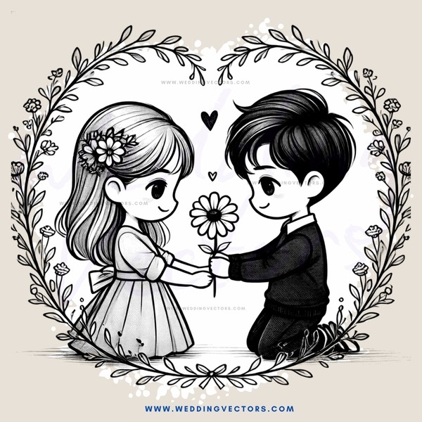 children hold flower, with black background and white flowers
