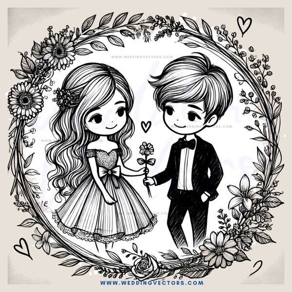 a boy and girl in wedding dresses
