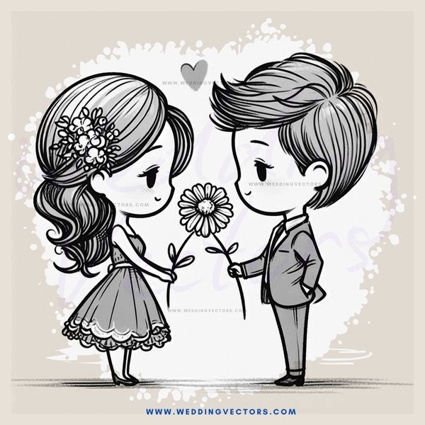 two kids exchanging flowers