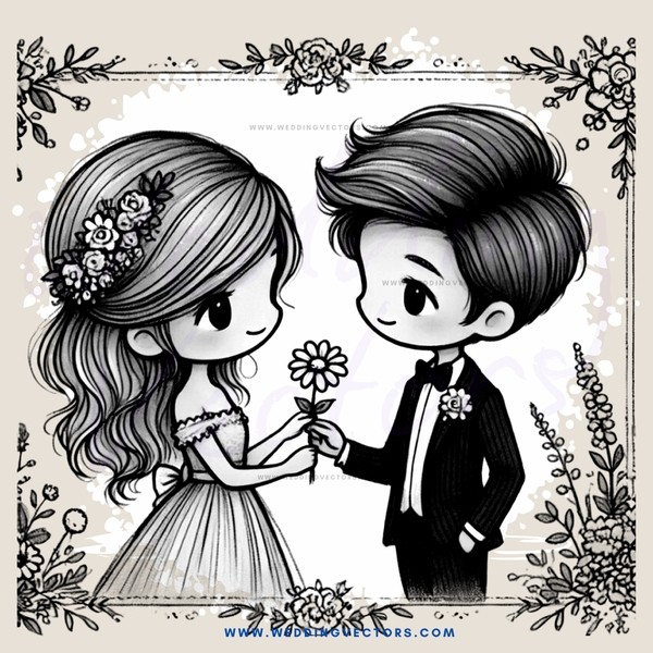 a young couple exchanging flowers