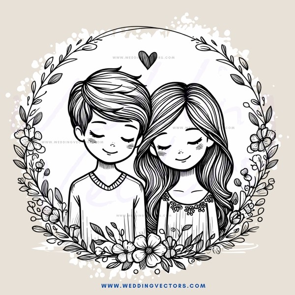 a boy and girl holding hands with flowers