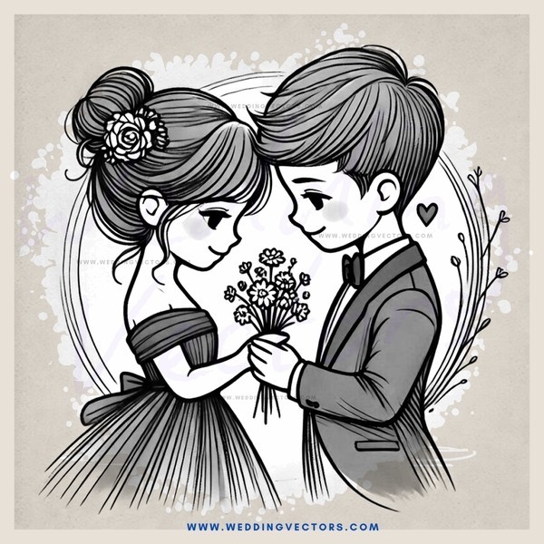a couple exchanging flowers and vows