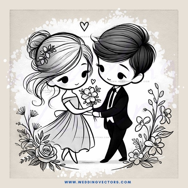 couple's portrait with flowers and leaves