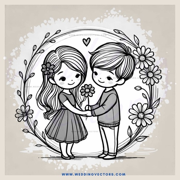 boy and girl holding flowers