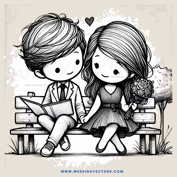 couple sitting on bench with book and flowers
