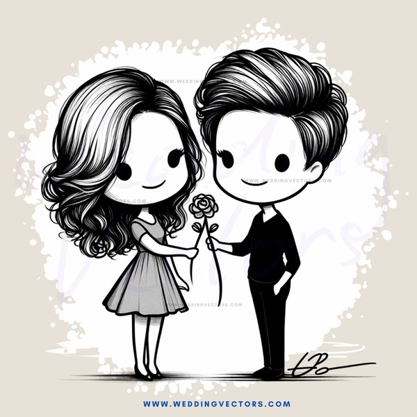 a boy and girl holding hands with a flower