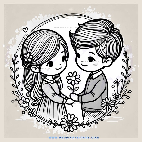 a girl and boy hold flowers together