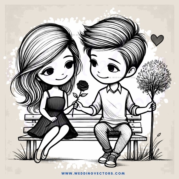 a couple shares a bench and a flower