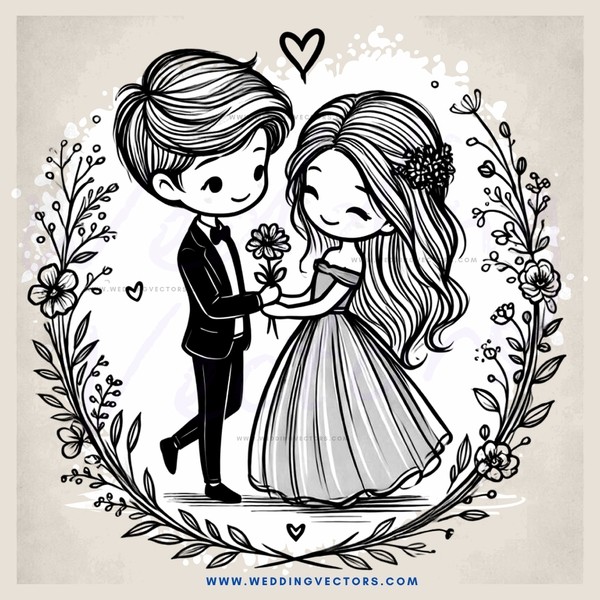 a couple holding flowers in an illustration