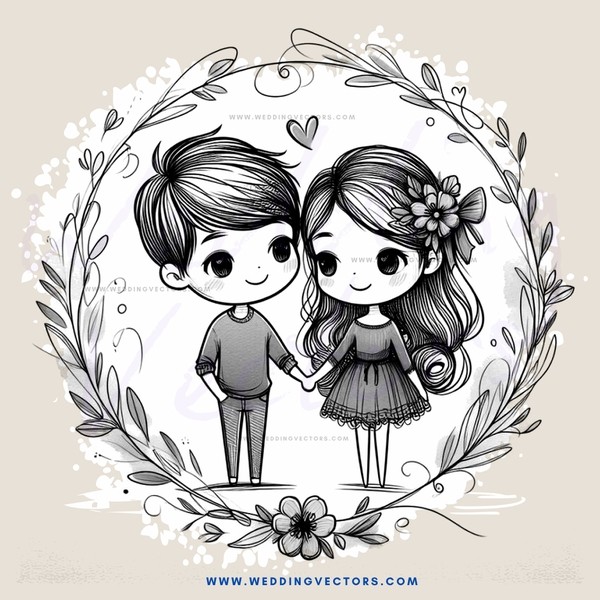 a boy and girl holding hands inside a wreath