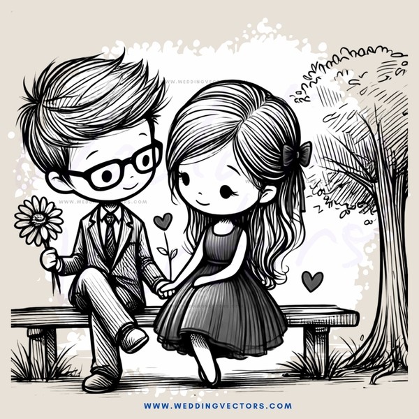 a boy and girl on a bench in front of a tree