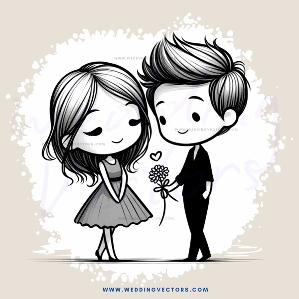 a boy and girl holding hands with a flower