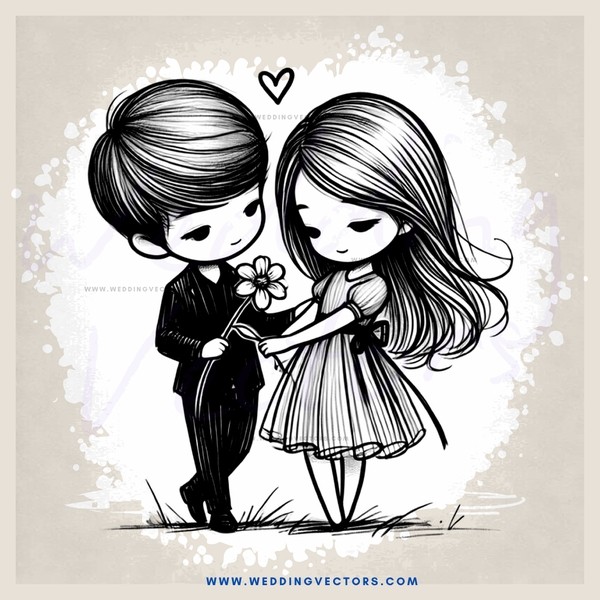 a couple standing next to each other with flowers