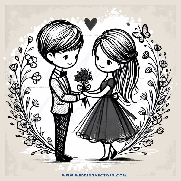 a boy and girl sharing flowers