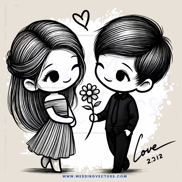 a boy and girl with a flower between them