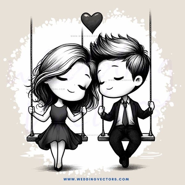 two people swinging on swings with hearts and lines