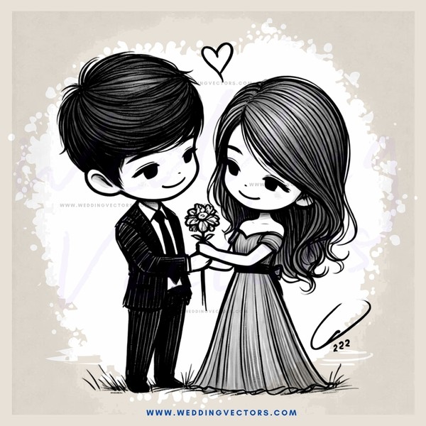 cartoon couple with i heart you symbols