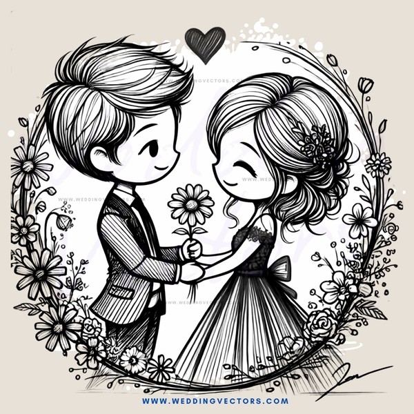 boy and girl holding flowers together