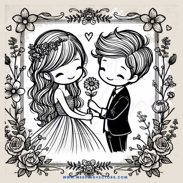 a young couple posing together with flowers and hearts